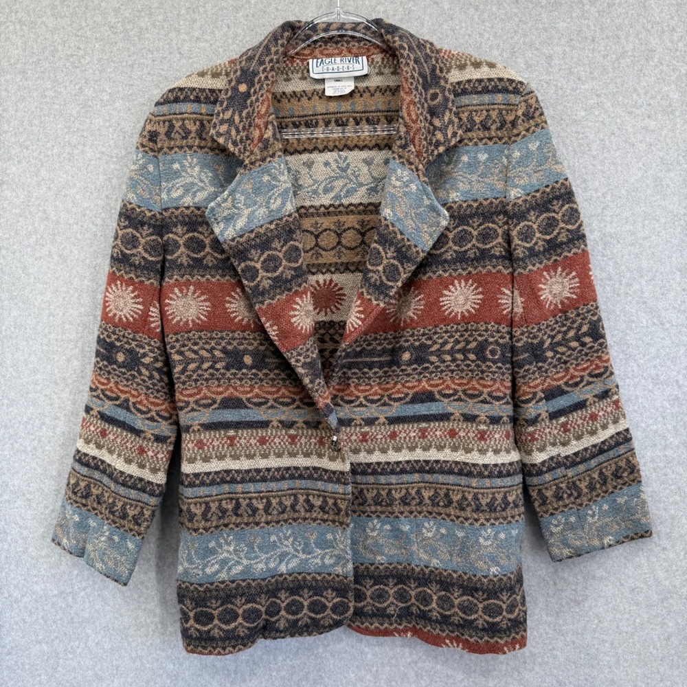 Eagle River Traders Women's Southwest  Tapestry Knit Blazer Jacket  Wool Blend S